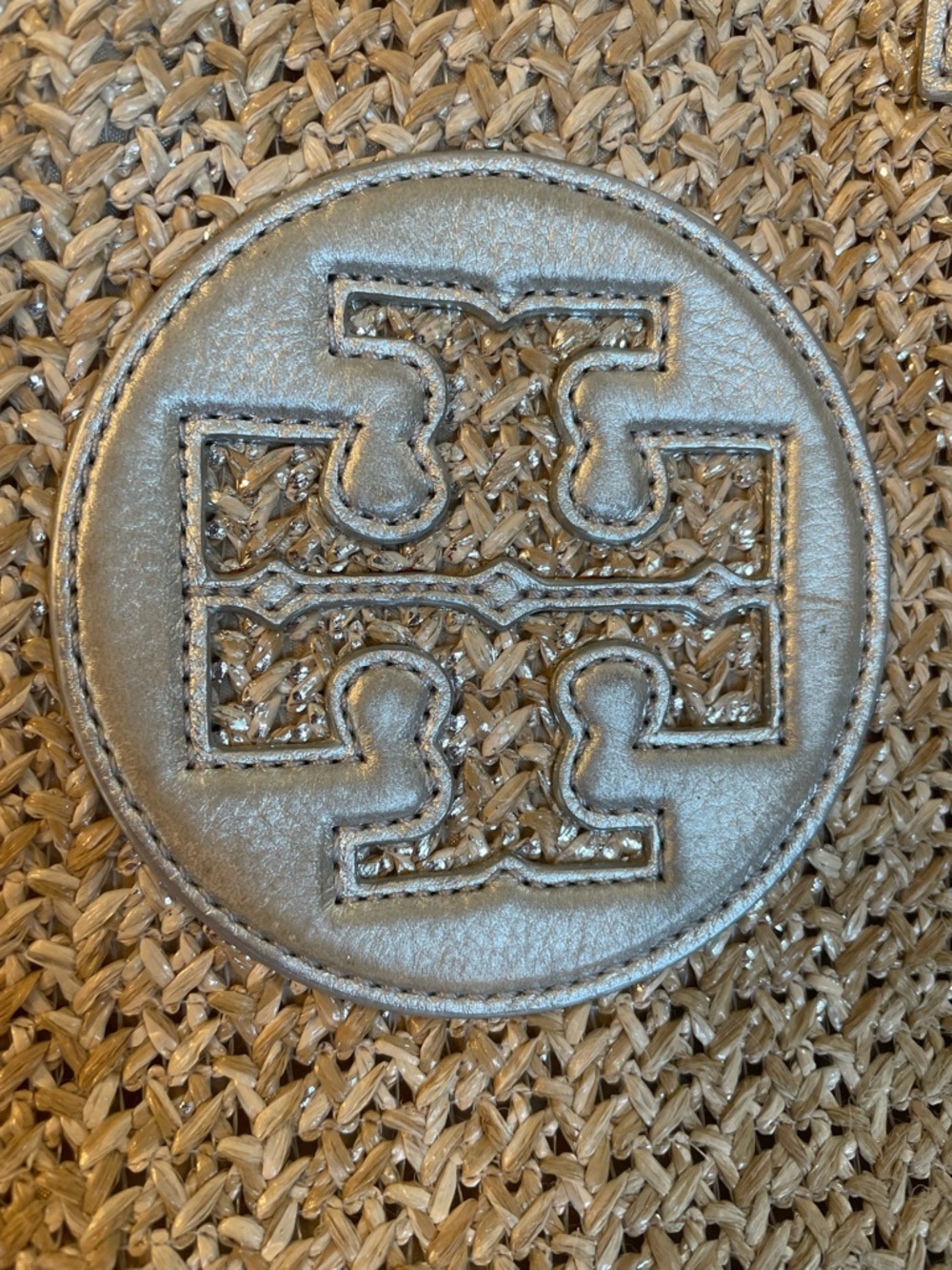 Tory Burch Straw Tote with Metallic silverTrim - Picture 3 of 9